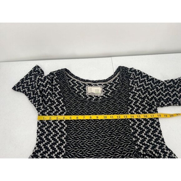 Anthropologie Saturday Sunday Size L Black  White Chevron Pattern Textured Dress - Picture 9 of 13
